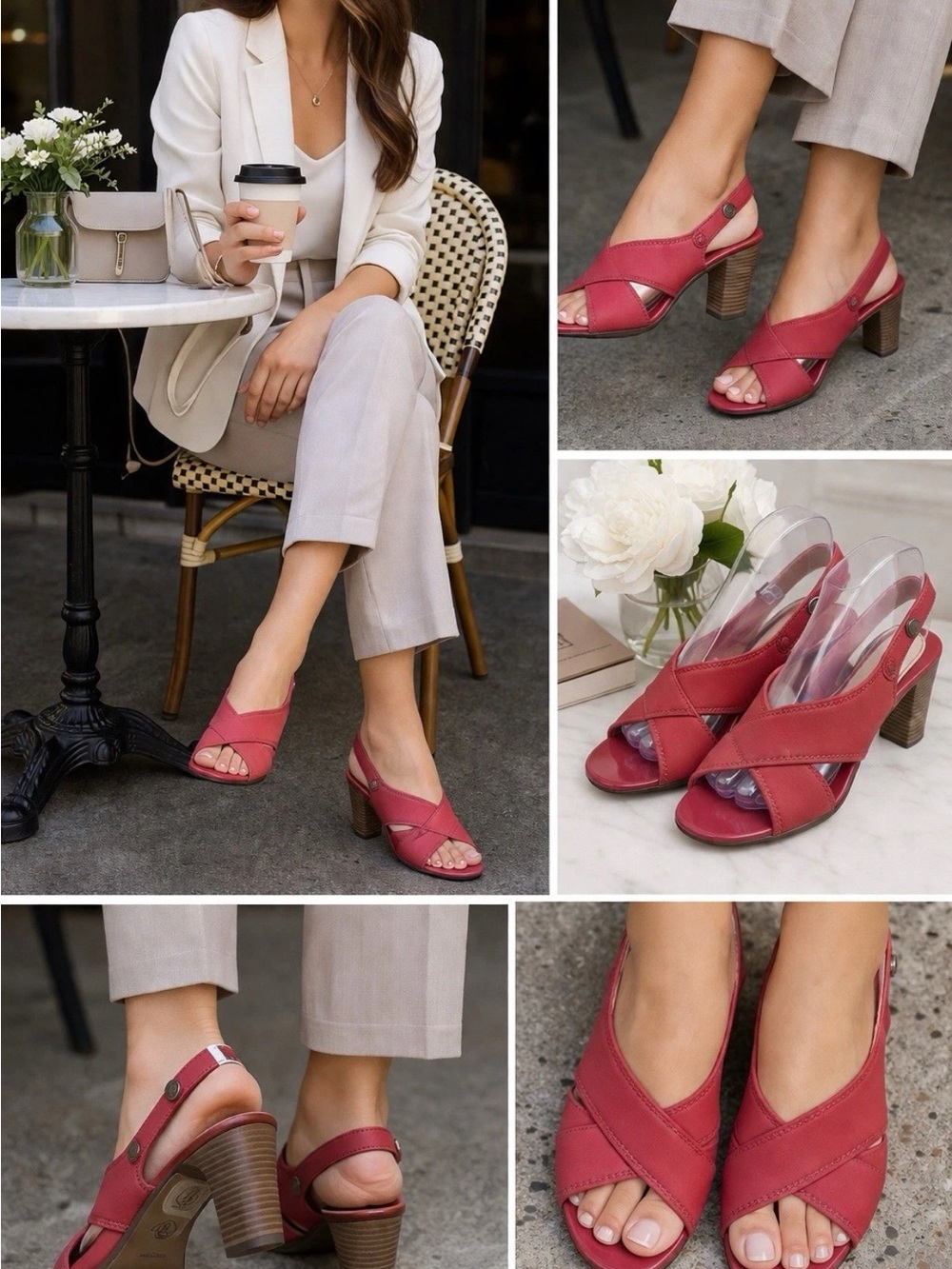 Dana Buchman Slingback Heels Women 8M Red Crisscross Open Toe Block Heel Sandals